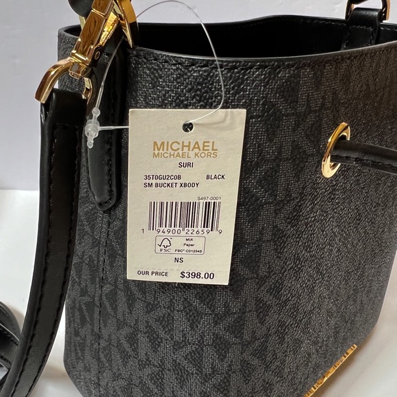 Michael Kors Suri MINI Bucket Crossbody Bag MK Black - Picture 13 of 13